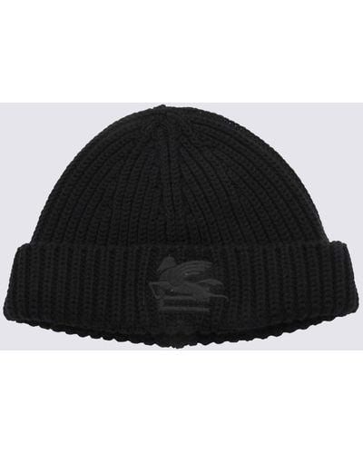 Etro Wool Logo Beanie Hat - Black