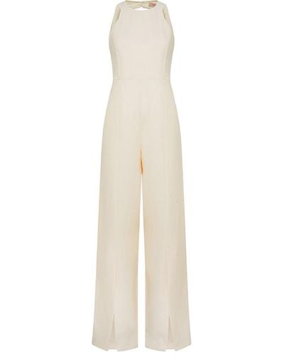 Twin Set Long Linen And Viscose Jumpsuit With Slits - White