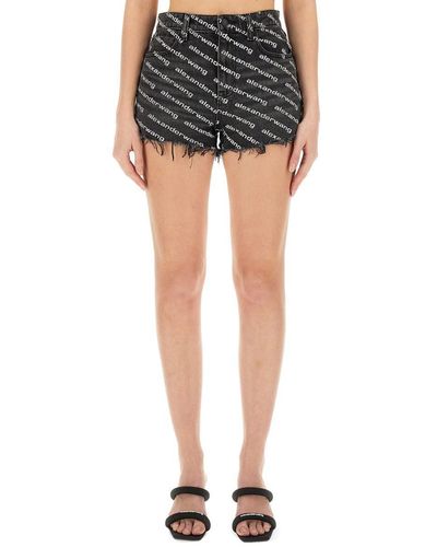 T By Alexander Wang Shorts With All Over Logo - Black