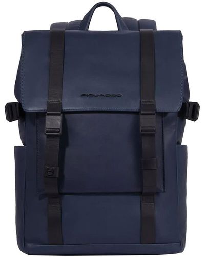 Piquadro Leather Laptop Backpack 14" Bags - Blue