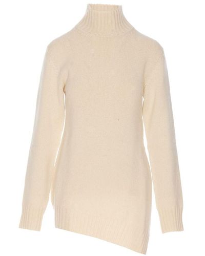 Jil Sander Mock Neck Sweater With Asymmetric Hem - White