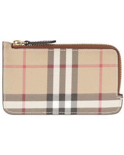 Burberry Checked Motif Card Holder - Natural