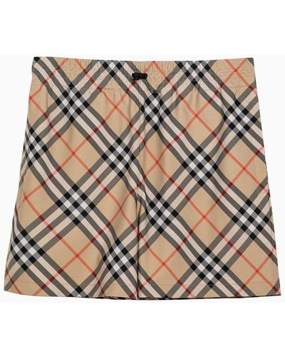 Burberry Short With Check Pattern - Natural