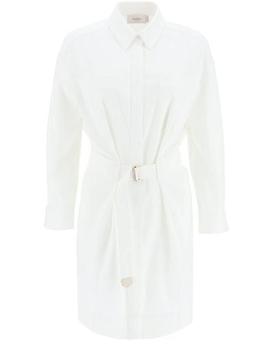 Agnona Belted Twill Shirt Dress - White