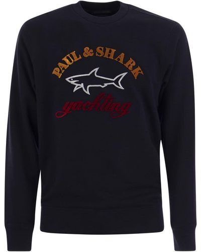Paul & Shark Cotton Crewneck Sweatshirt With Logo - Blue