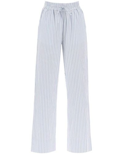 Skall Studio Striped Cotton Rue Pants With Nine Words - White