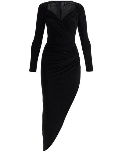 Norma Kamali Asymmetric Draped Jersey Stretch Dress In - Black