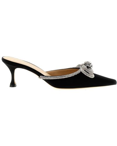 Mach & Mach Double Bow Crystal-embellished Satin Heeled Mules - Black