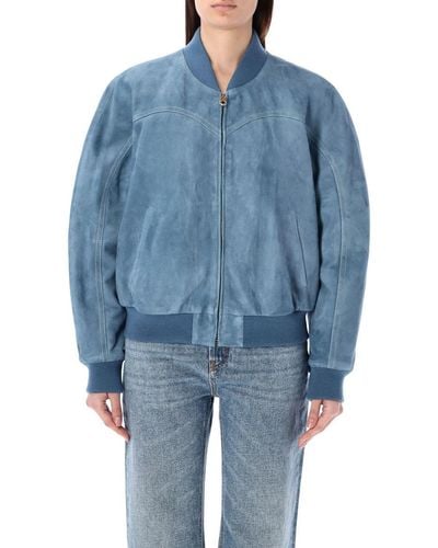 Chloé Leather Bomber Jacket - Blue