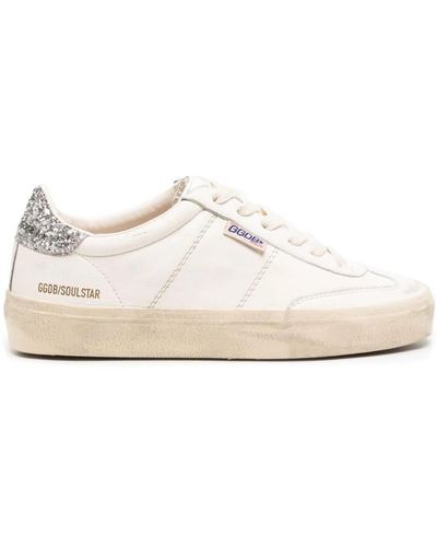 Golden Goose Soul Star Distressed Glittered Trainers - White