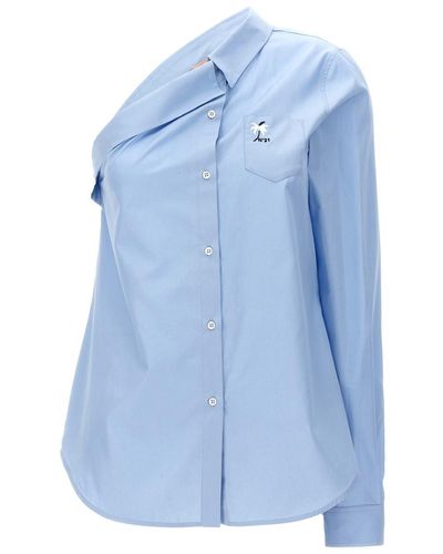 N°21 One-shoulder Shirt With Logo Embroidery Shirt, Blouse - Blue
