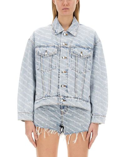 Alexander Wang Denim Jacket With Logo Lettering All.over - Blue