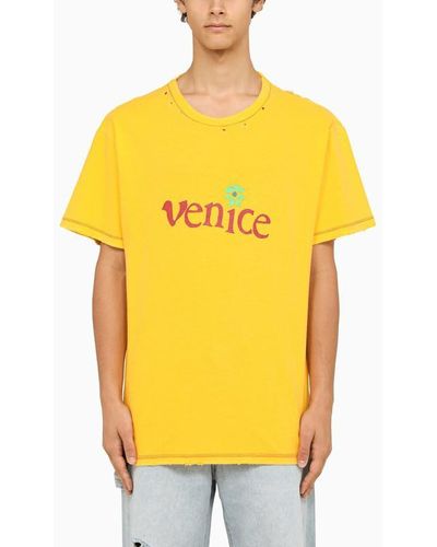 ERL Yellow Crew Neck T Shirt With Wears