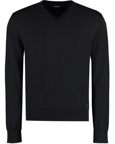DSquared² Cotton V-Neck Sweater - Black