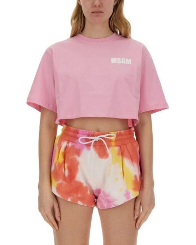 MSGM Cropped T-Shirt - Red