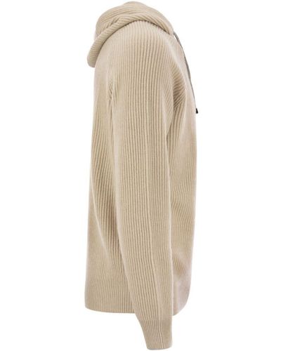 Brunello Cucinelli Sweatshirt Style In Cashmere Rib - Natural