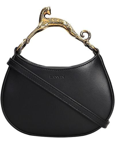 Lanvin Pm Hobo With Cat Logo Handle Bags - Black