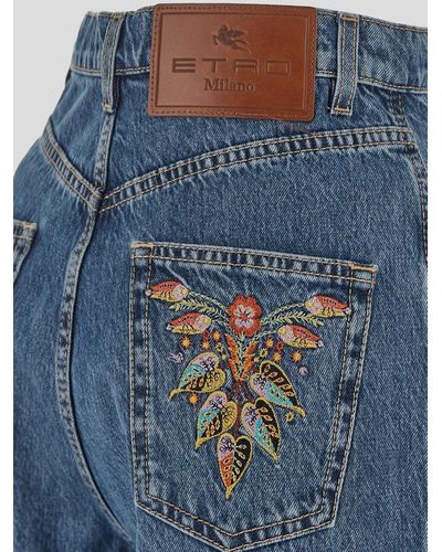 Etro Floral Pockets Flared Jeans - Blue