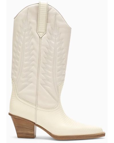 Paris Texas Bone Western Boot With Embroidery - Natural