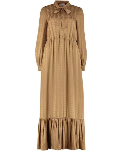 Gucci Love Parade Pussy-bow Pleated Silk-jacquard Maxi Dress - Natural