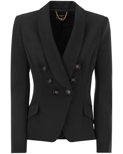 Elisabetta Franchi Double-Breasted Crepe Jacket With Shawl Lapels - Black