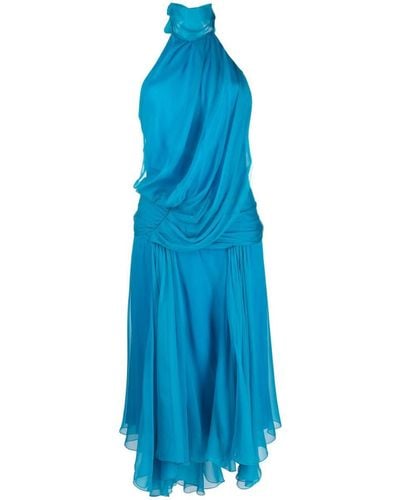 Alberta Ferretti Draped Halterneck Midi Dress - Blue