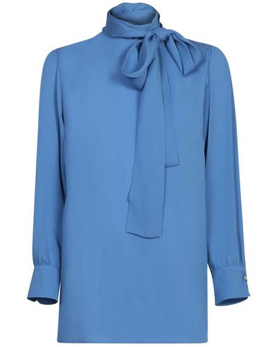 Gucci Pussy-Bow Collar Georgette Shirt - Blue