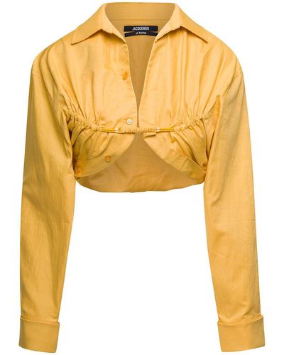 Jacquemus 'la Chemise Machou' Yellow Bolero Shirt In Cotton Blend Woman
