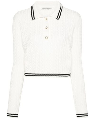 Alessandra Rich Cable Knit Polo Sweater - White