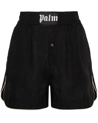 Palm Angels Logo-patch Linen Shorts - Black