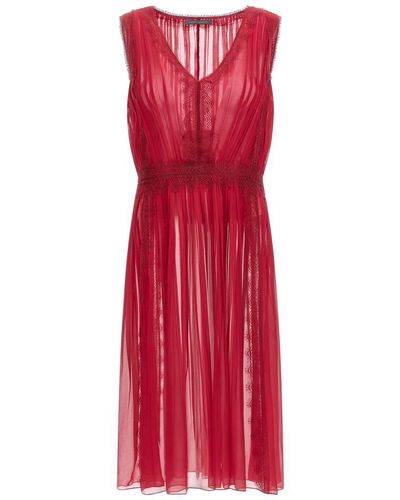 Alberta Ferretti Lace Detailed Sleeveless Midi Dress - Red