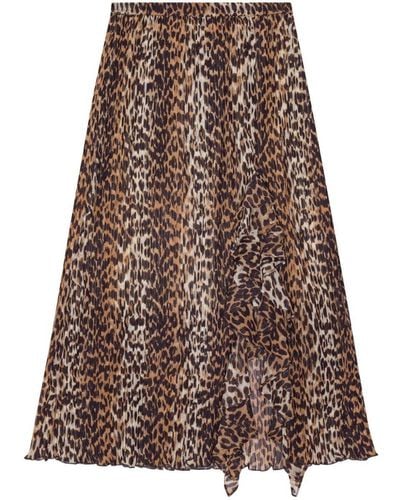 Ganni Leopard Print Midi Skirt - Brown