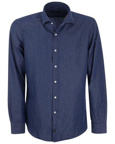 Fay Denim Shirt With French Collar - Blue