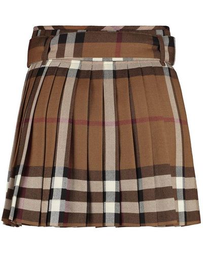 Burberry Check Pattern Wool Skirt - Brown