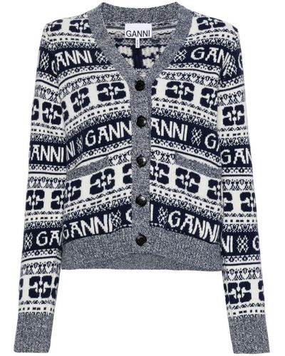 Ganni Logo Wool Cardigan - Black
