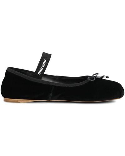 Miu Miu Velvet Ballerina Shoes - Black