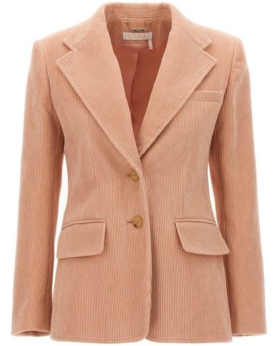 Chloé Ribbed Single Breast Corduroy Blazer Jackets - Natural