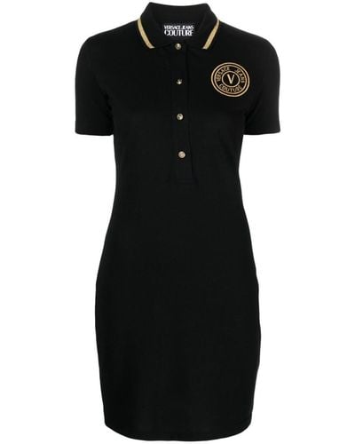 Versace Jeans Couture Short Sleeves Polo Neck Mini Dress - Black