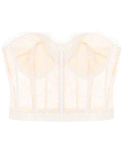 Alexander McQueen Cropped Bustier Top In Lace - White