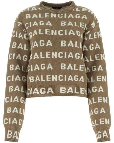 Balenciaga All Over Logo Sweater Sweater, Cardigans - Brown