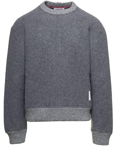 Thom Browne Crewneck Sweatshirt W/ Cb Rwb Stripe - Gray
