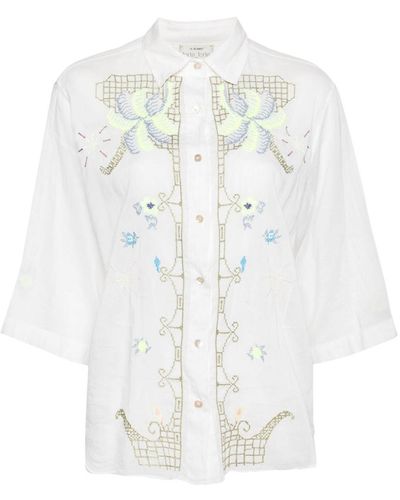 Forte Forte Half-Sleeved Voile Shirt With Eden Embroidery - White