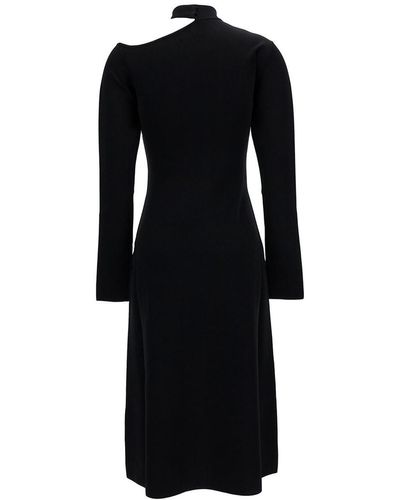 Ferragamo Midi Black Dress With Cut-out And Long Sleeve In Viscose Blend Woman
