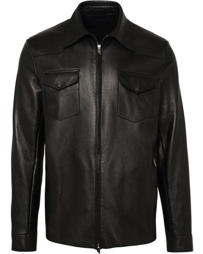 Salvatore Santoro Brown Leather Jacket - Black