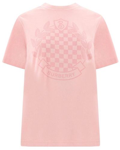 Burberry Crew Neck Short Sleeve Cotton T-shirts - Pink