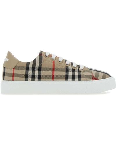 Burberry Beige Vintage Check And Leather Low Top Trainers - Multicolour