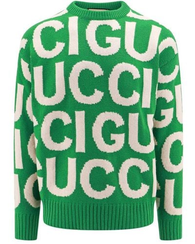Gucci Logo-intarsia Relaxed-fit Wool-knit Jumper - Green