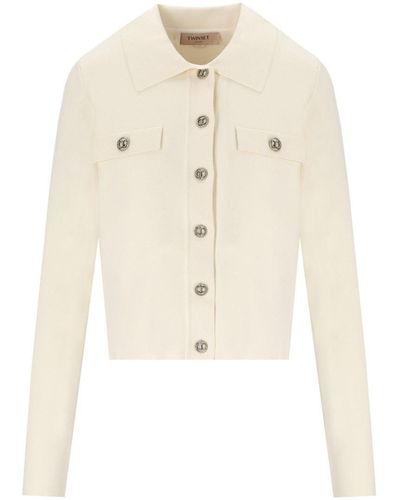 Twin Set Off- Cardigan With Logo Buttons - White