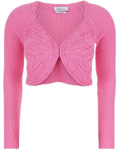 Blumarine Crop Butterfly Cardigan - Pink