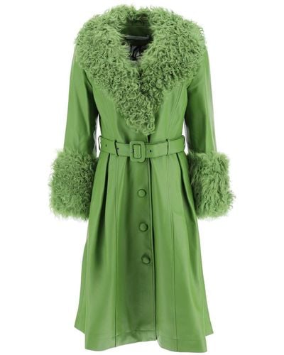 Saks Potts Foxy Leather And Shearling Long Coat - Green